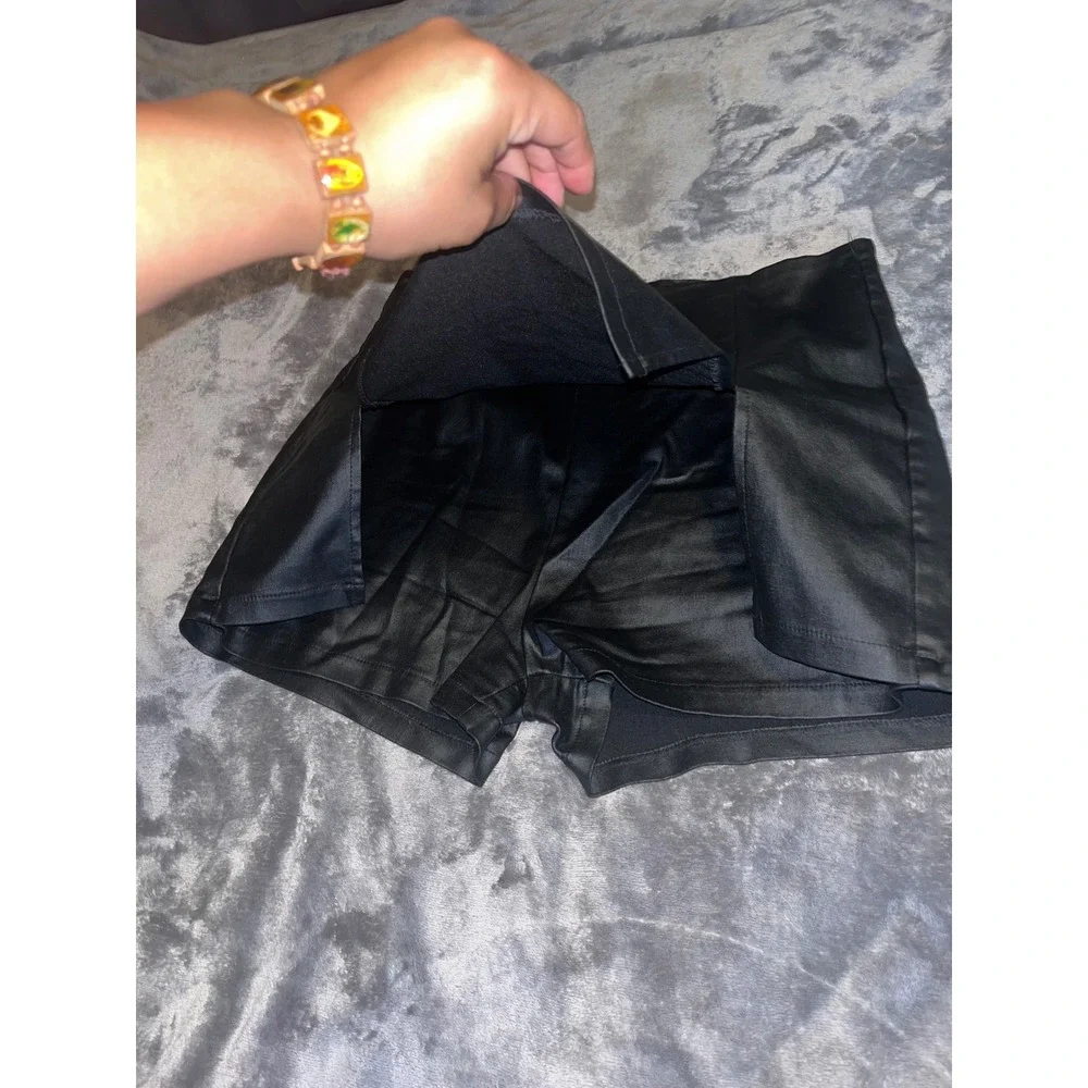 Black Faux Leather Skort High Waisted Mini Skirt Shorts XL